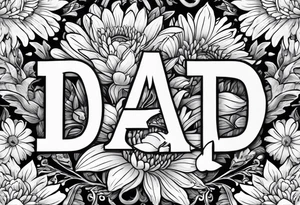 Bouquet of Aster flowers and sea rocket flowers with a cardinal around the words Dad tattoo idea