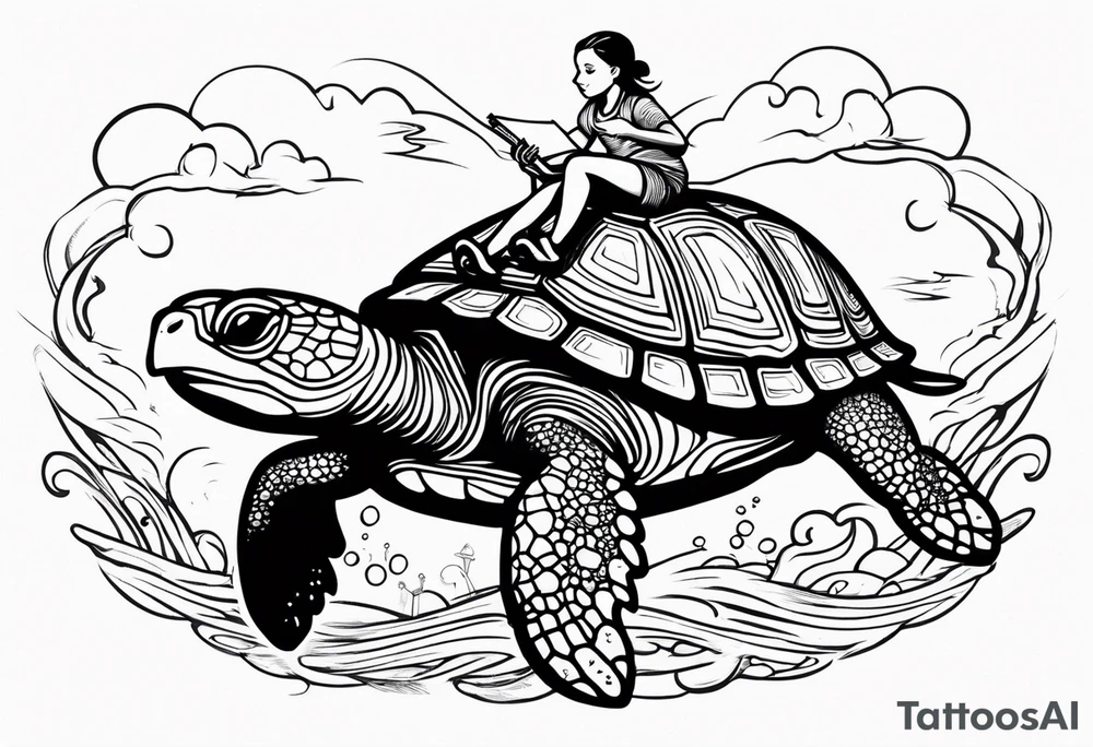 Bunny riding on a sea turtle tattoo idea