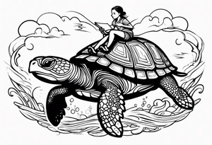 Bunny riding on a sea turtle tattoo idea