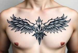 Symetrical upper chest tattoo, dark, animal icelandic symbols, bigest tattoo idea