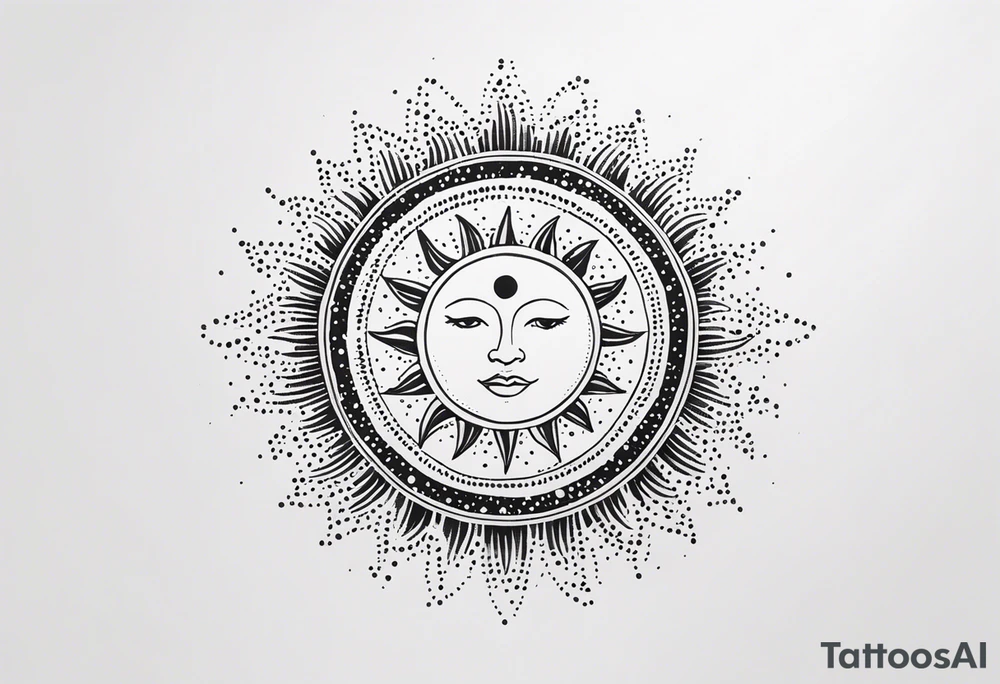 representation of the sun made of black dots tattoo idea