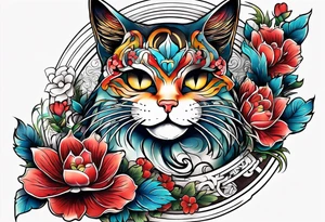Beckoning cat with other Japanese elements tattoo idea