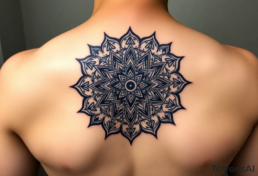 intricate mandala with sacred geometry and cosmic elements tattoo idea