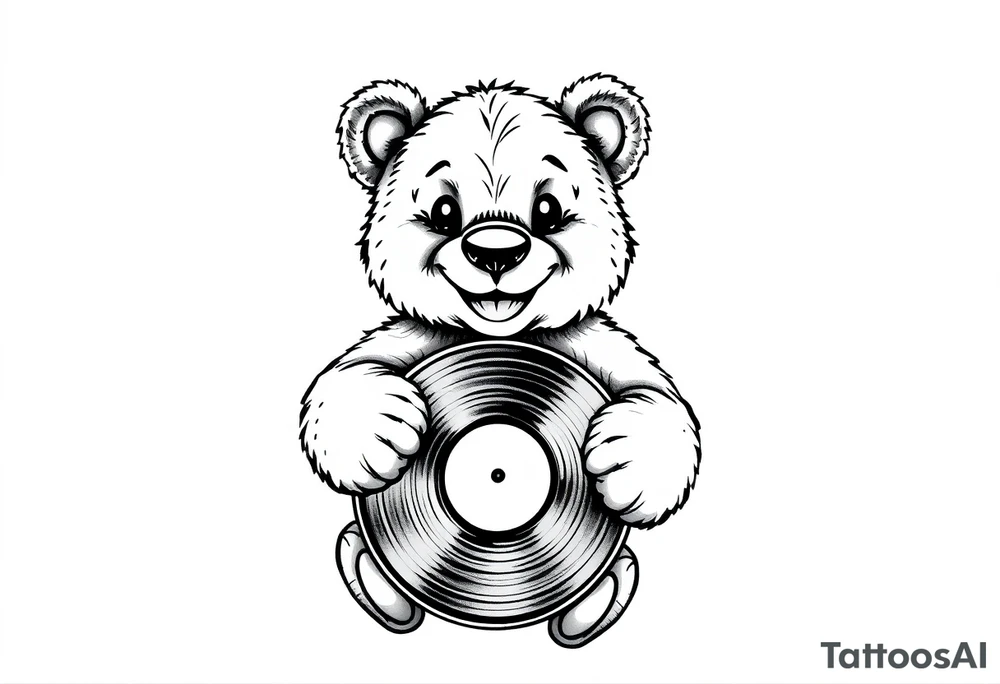 smiling cartoon teddy bear holding a vinyl record tattoo idea smiling cartoon teddy bear holding a vinyl record tattoo idea
