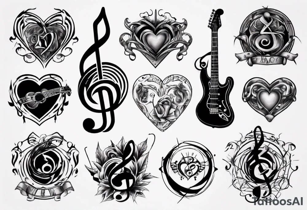 music stave hearth tattoo idea