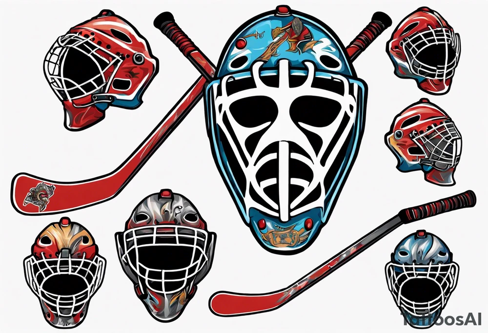 a goalie mask and crossed hockey sticks that says "SHOT HOCKEY" tattoo idea