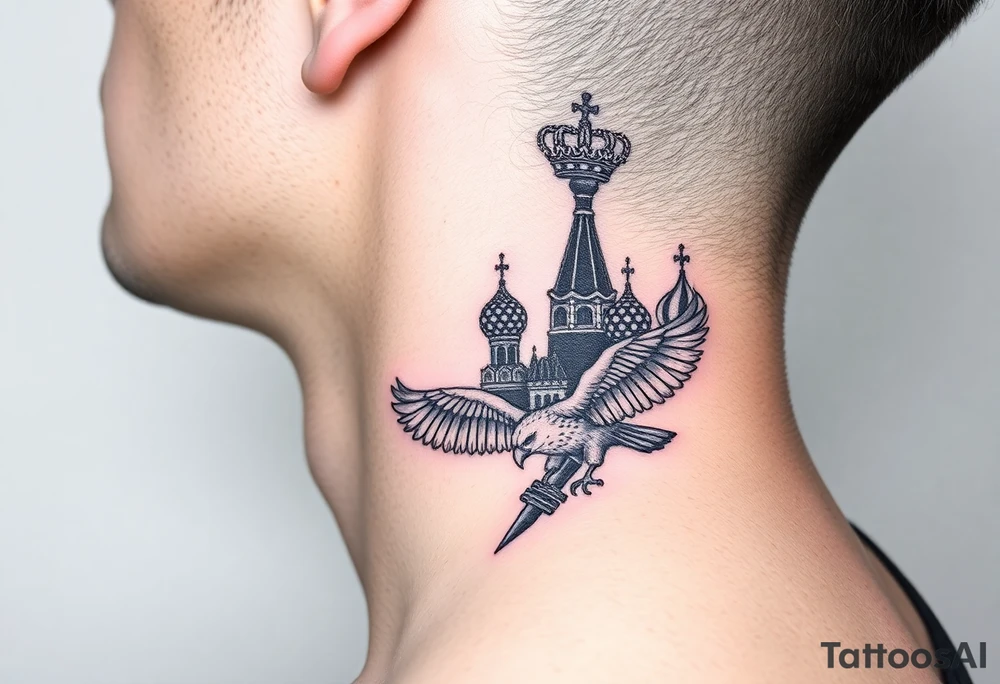 St. George 
Russian imperial crown above the eagle
Russian sabre
The Kremlin or St. Basil's Cathedral scene 
on the side of my neck tattoo idea
