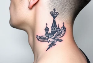 St. George 
Russian imperial crown above the eagle
Russian sabre
The Kremlin or St. Basil's Cathedral scene 
on the side of my neck tattoo idea