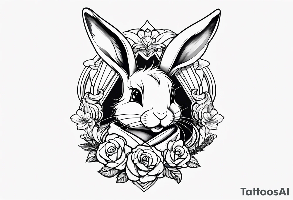 cute anime rabbit fineline tattoo sketch for girls tattoo idea