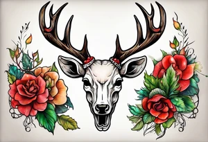A deer skull. The astrological sign for Aries and Taurus hanging from the antlers. There should be some strawberry imagery in it also. tattoo idea