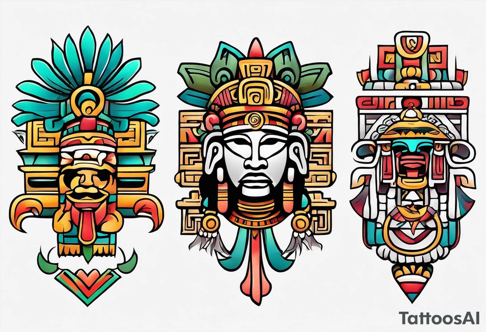 Colorful simple Mayan hieroglyph tattoo idea