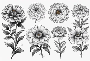 a sleeve tattoo of Marigold flowers, tattoo idea