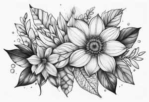 Front knee tattoo with fall colors, flowers, leaves, water tattoo idea