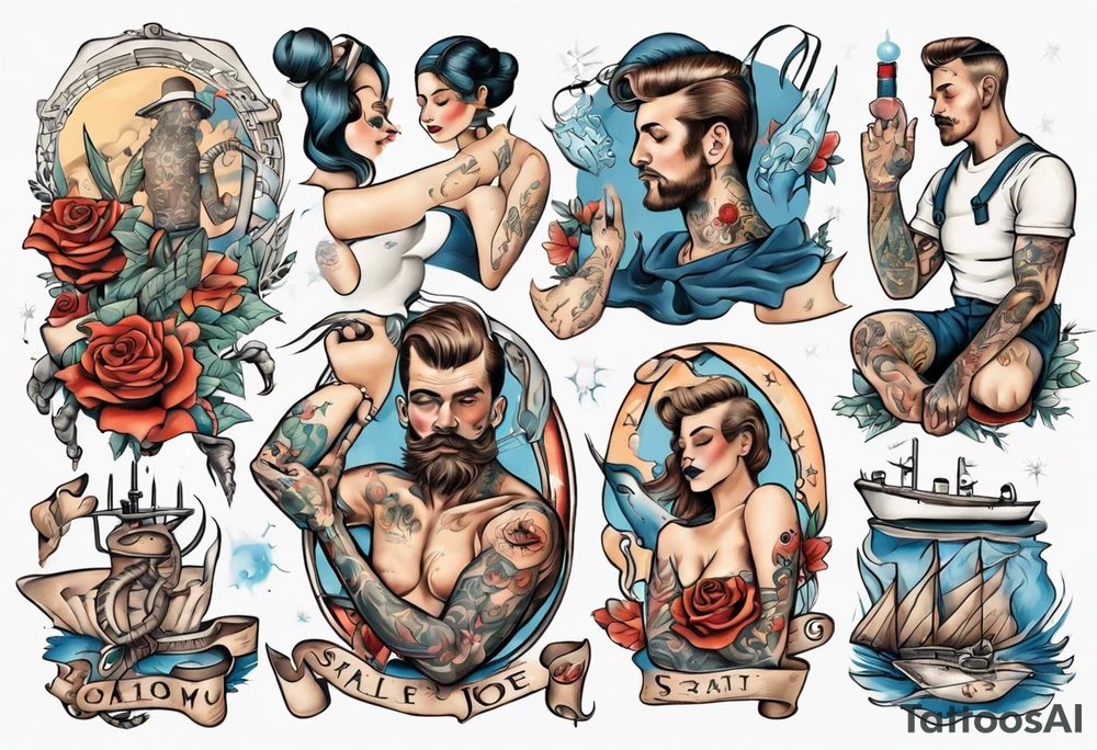 man getting tattooed by a woman tattoo idea