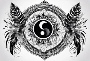 Mandala feather, incorporates music, birds, yin and yang, and water tattoo idea
