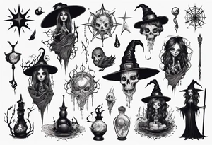 a Tim Burton-style witch necromancer tattoo idea