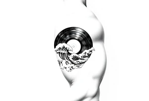 flat vinyl record with waves crashing on top of it tattoo idea