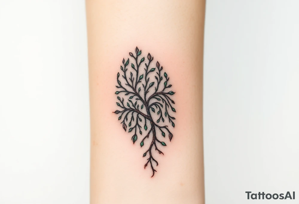A fingerprint formed by tiny, intricate vines in shades of emerald green and deep brown, representing natural growth and deep roots tattoo idea