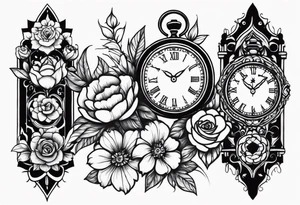 Familia con flor y reloj antiguo para el brazo tattoo idea