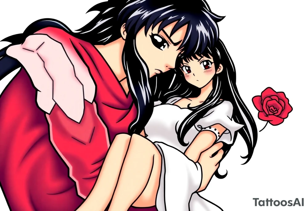 Please create an Inuyasha and Kagome 
tattoo where inuyasha is holding kagome tattoo idea