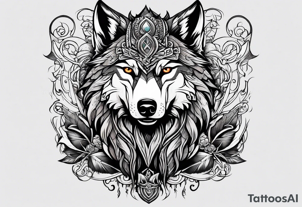 Viking wolf and crow tattoo idea