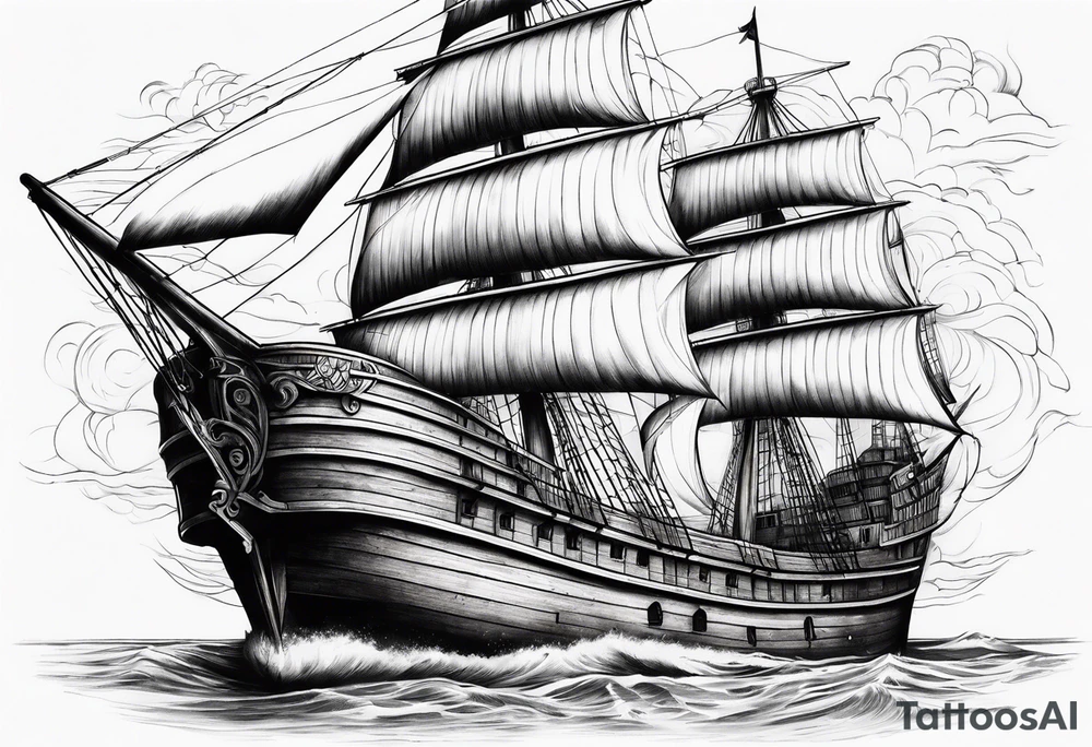 large wooden ship facing right tattoo idea