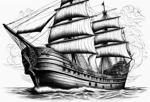 large wooden ship facing right tattoo idea