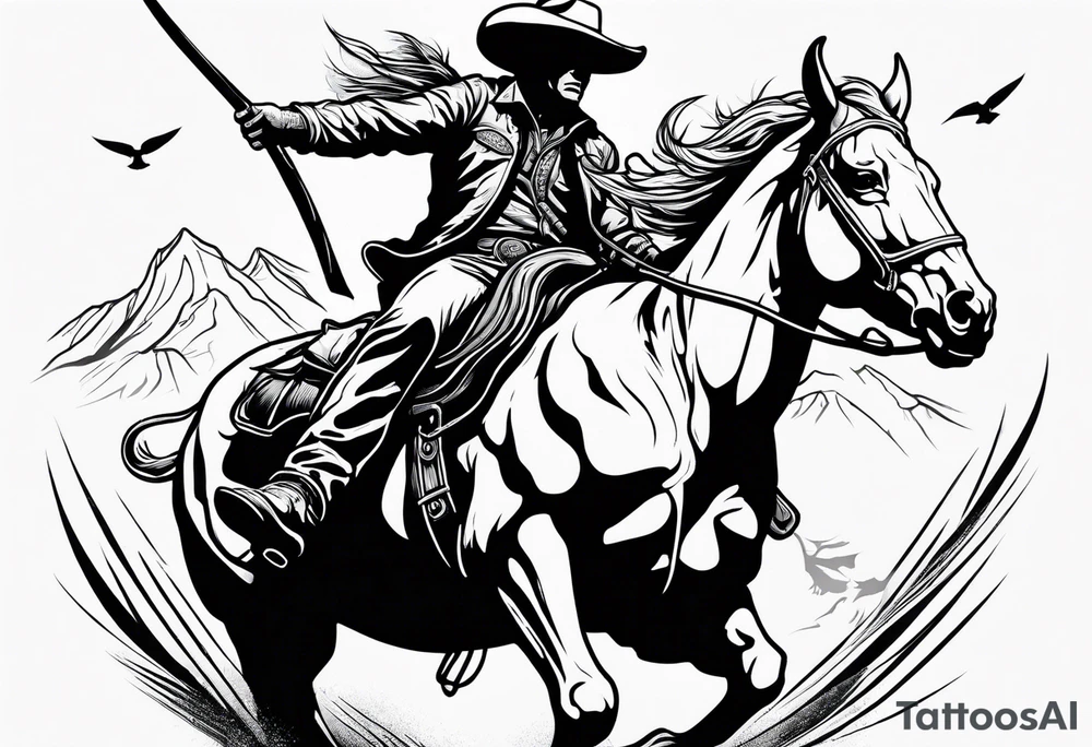 Skeleton cowboy riding bull tattoo idea