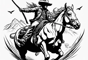 Skeleton cowboy riding bull tattoo idea