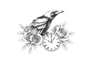 raven,roses,clock. tattoo idea