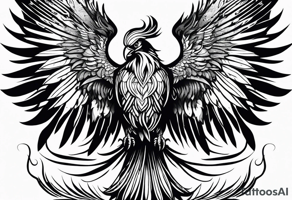 phoenix warrior silhouette with weapons tattoo idea