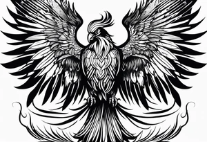 phoenix warrior silhouette with weapons tattoo idea