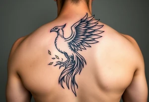 magnificent phoenix rising from golden flames with trailing embers tattoo idea