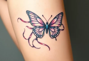 ethereal butterfly with flowing silk ribbons in moonlight tattoo idea