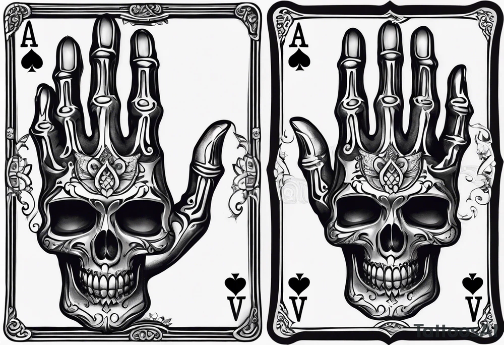 Skeleton hand holding 2 playing cards tattoo idea