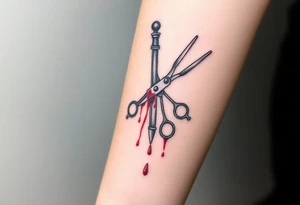 Barber pole with scissors with blood dripping tattoo idea