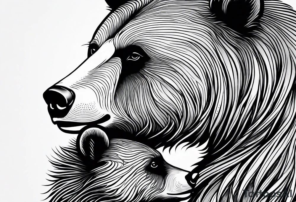 mother bear and cub looking at each other teardrop shaped simple tattoo idea