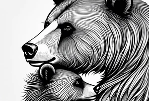 mother bear and cub looking at each other teardrop shaped simple tattoo idea