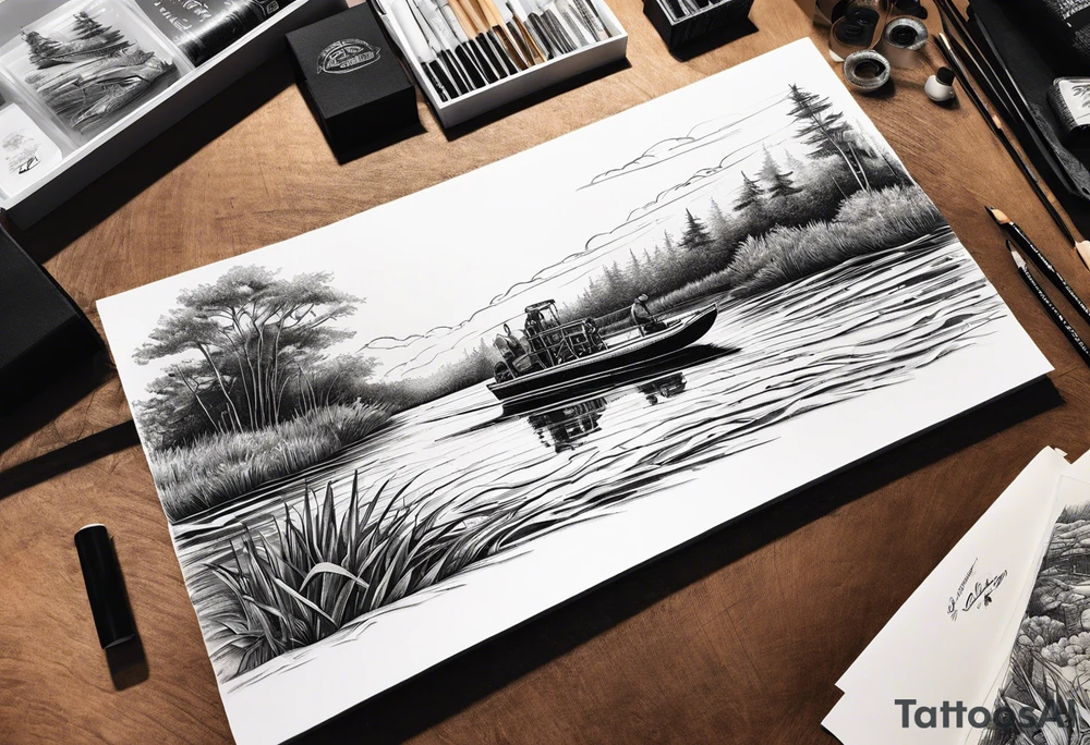 Arm sleeve airboat driving through the Everglades tattoo idea