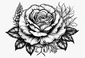 A thistle and a yellow rose and a shamrock whose stems spell KND tattoo idea