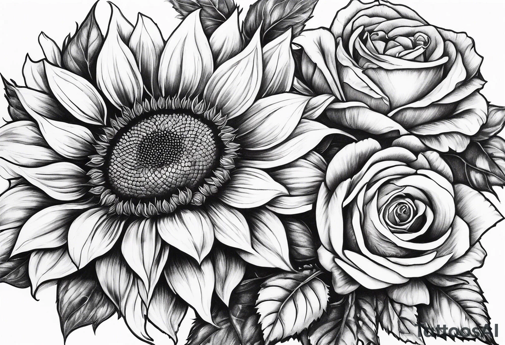 Sunflower and rose flower tattoo idea