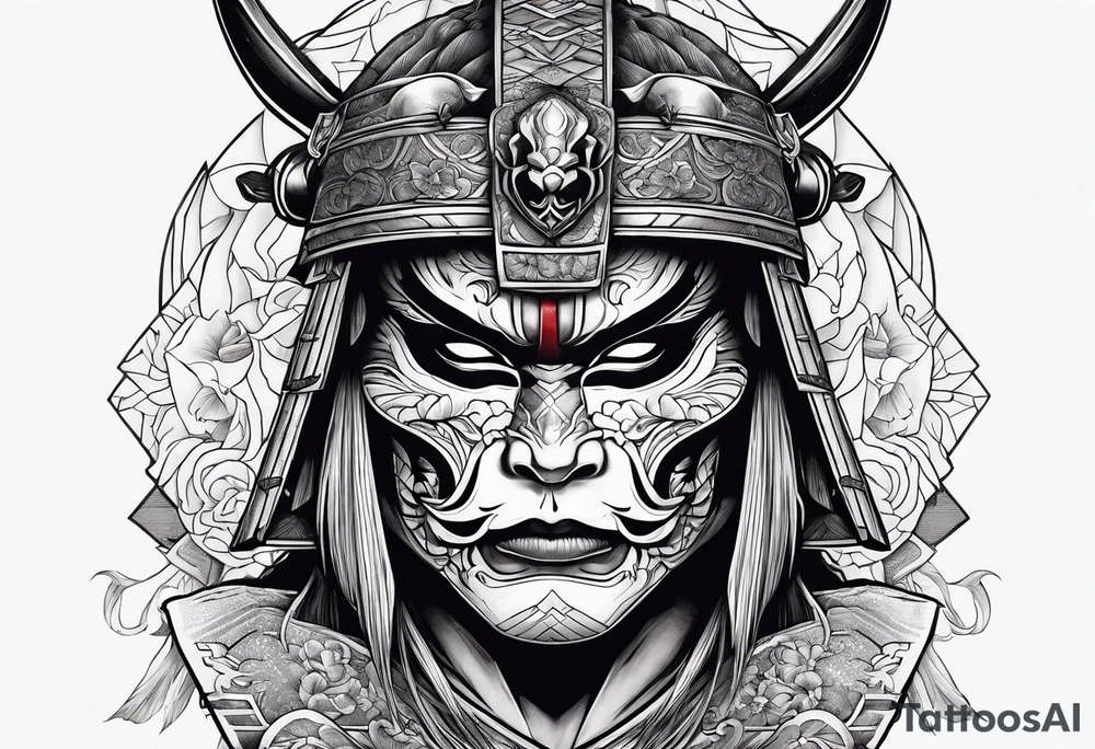 Japanese Warrior with skull mask tattoo idea