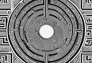 A three dimensional labyrinth covering the arm in a large Greek key pattern tattoo idea