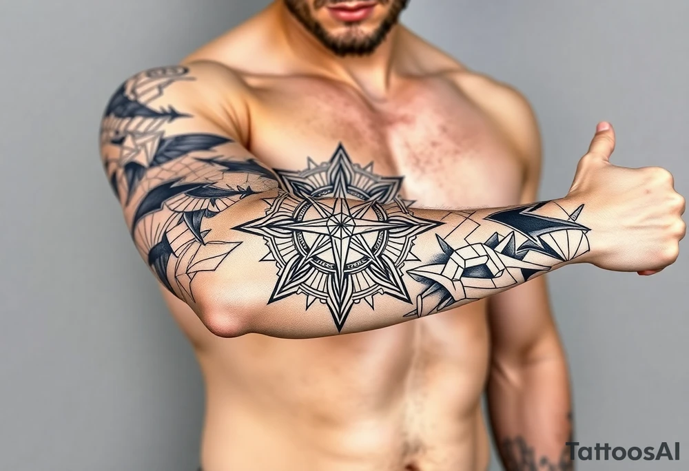 bold line ornamentaali viikinkikompassi tattoo idea