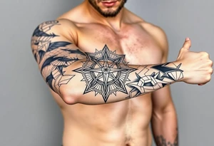bold line ornamentaali viikinkikompassi tattoo idea