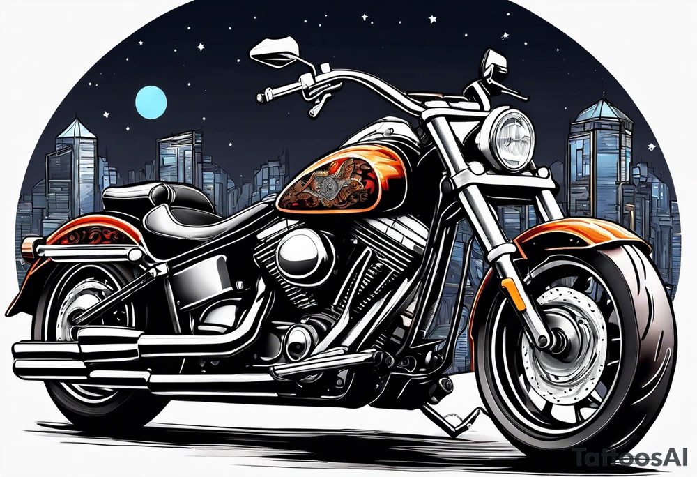 motorcycle  with guns riding at night in the city tattoo idea