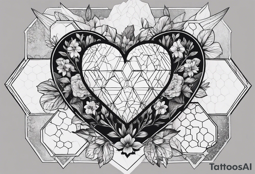 hexagon chest heart filed with nature
surrounded by hexagons tattoo idea
