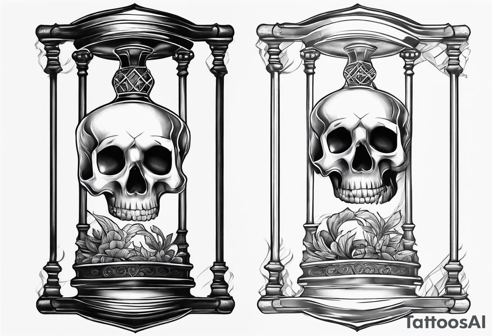 Hour glass with a skeleton hand on top tattoo idea