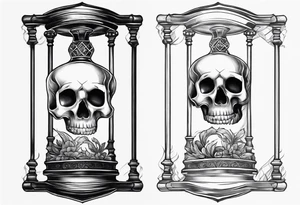 Hour glass with a skeleton hand on top tattoo idea