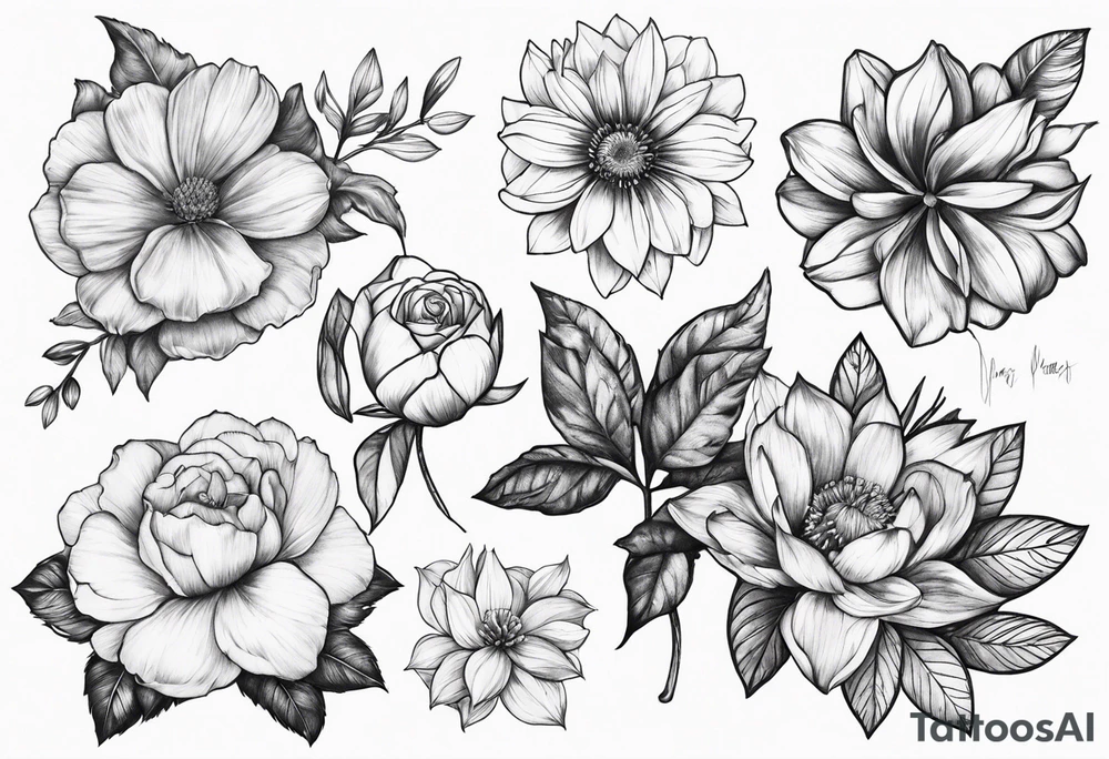December october and march birth flower sleeve tattoo idea